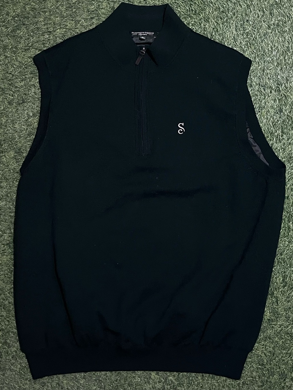 Fairway & Greene Signature Italian Merino Wool 1/4 Zip Sweater Vest Green XL